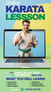 Blue Modern & Minimal Online Karate Classes Instagram Story template