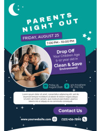 Blue Modern & Minimal Parent's Night Out Flyer (us Letter) template