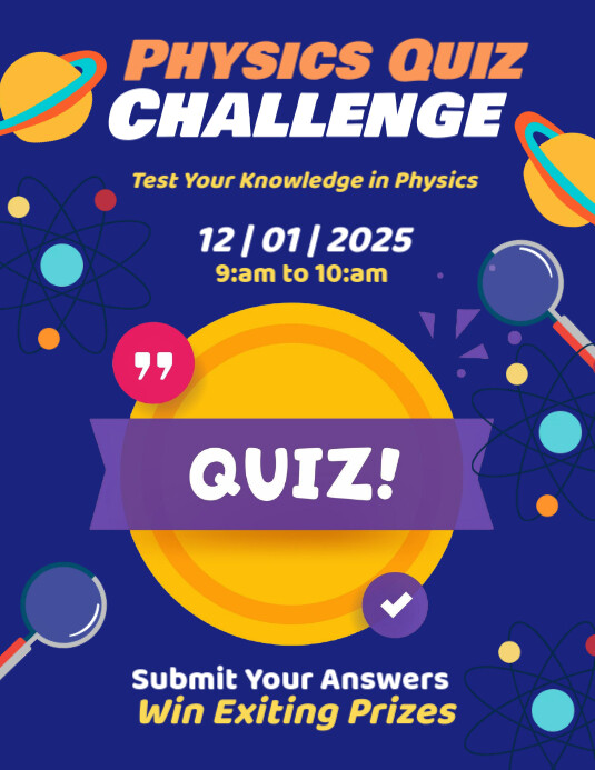 Blue Modern & Minimal Physics Quiz Challenge Flyer (us Letter) template