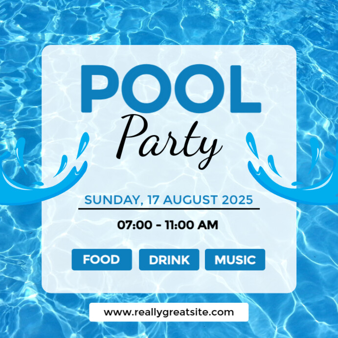 Blue Modern & Minimal Pool Party Instagram Post Template | PosterMyWall
