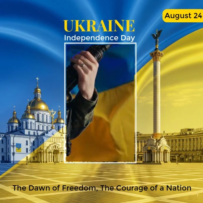 Blue Modern & Minimal  Poster Design For Ukraine's Independence Day That Uses Powerful Imagery To Sy Publicação no Instagram template