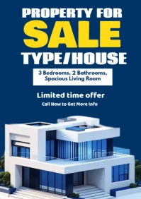 Blue Modern & Minimal Property For Sale Graphic A2 template
