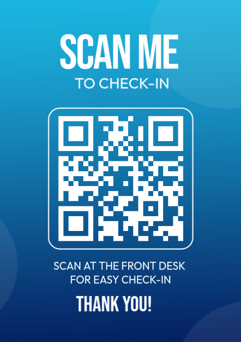 Blue modern & minimal qr code check-in a4 Template | PosterMyWall