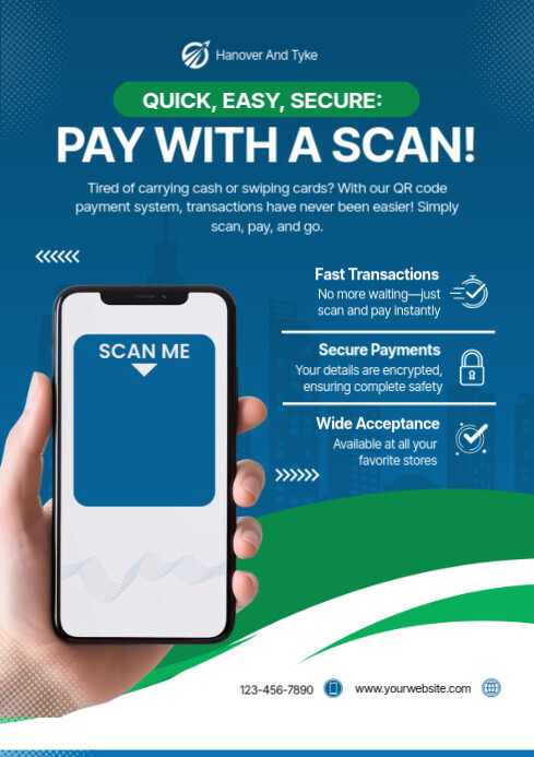 Blue Modern & Minimal Qr Code For Payment A2 template