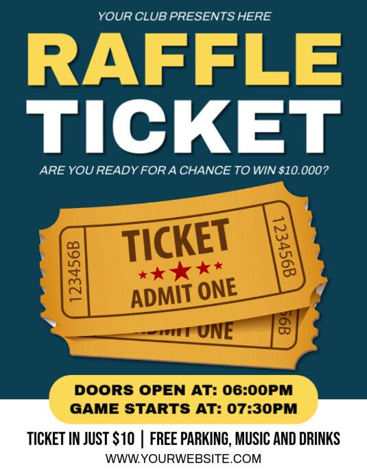 Blue Modern & Minimal Raffle Ticket Contest Flyer (us Letter) template