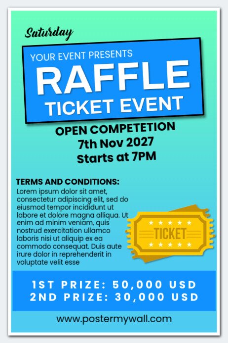 Blue Modern & Minimal Raffle Ticket Contest Poster template