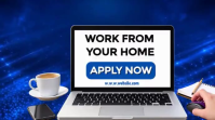 Azul Remote Work Advertisement Ecrã digital Template