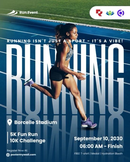 Blue Modern & Minimal Running Sprint Fest Event Instagram Portrait template