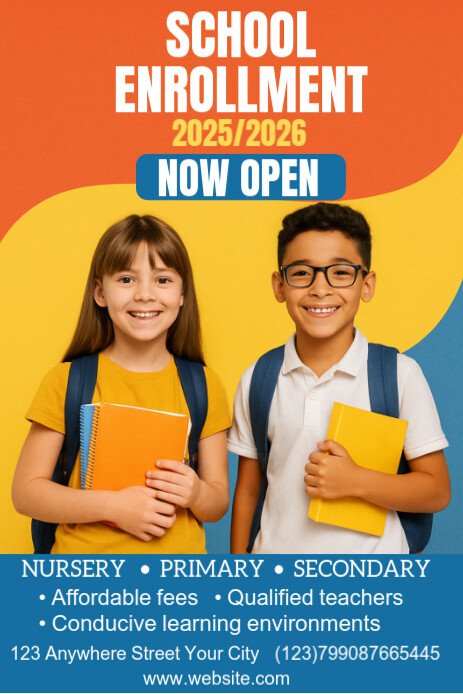 Blue Modern & Minimal School Enrolment Pinterest Graphic template
