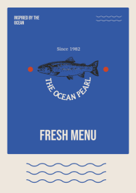Blue Seafood Restaurant Menu A4 Template - Page 1