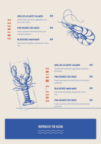 Blue Seafood Restaurant Menu A4 Template - Page 3