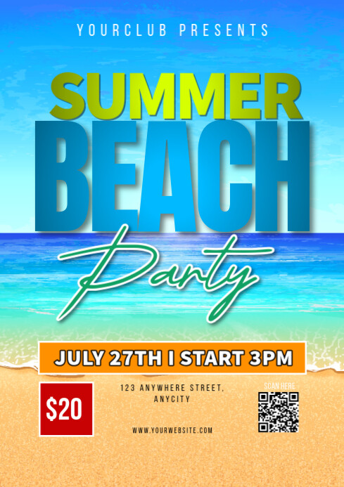 Blue Modern & Minimal Summer Beach Party A2 template