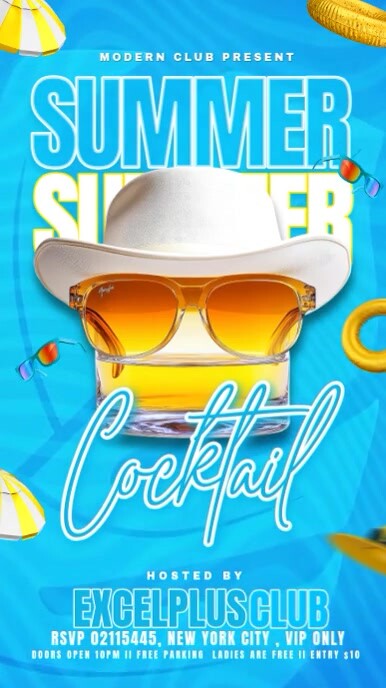 Blue Modern & Minimal Summer Cocktail Party Invitation Instagram Reel template