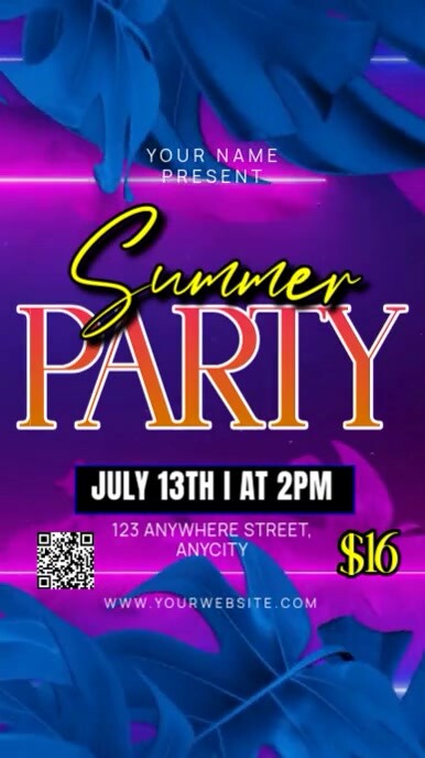 Blue Modern & Minimal Summer Party Reel Instagram template