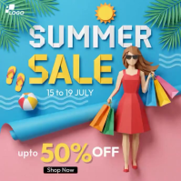 Blue Modern & Minimal Summer Sale Square Video Vierkant (1:1) template