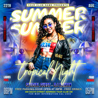 Blue Modern & Minimal Summer Tropical Night Party Flyer Square (1:1) 方形(1:1) template