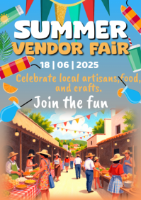 Blue Modern & Minimal Summer Vendor Fair A4 template
