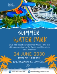 Blue Modern & Minimal Summer Water Park Flyer (us Letter) template