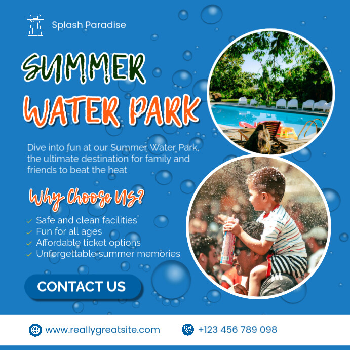 Blue Modern & Minimal Summer Water Park Instagram Post template