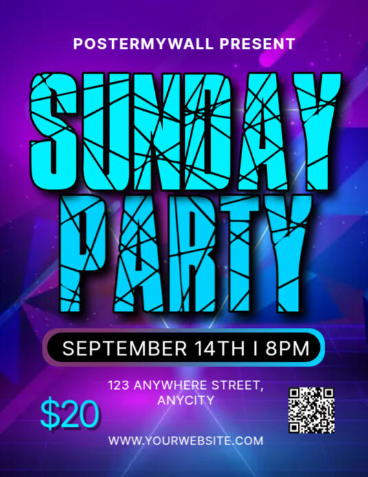Blue Modern & Minimal Sunday Party Pamflet (letter As) Flyer (US Letter) template