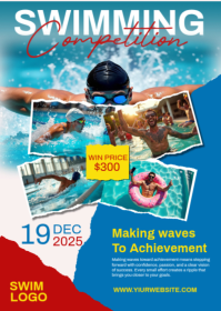 Blue Modern & Minimal Swimming Competition A6 template