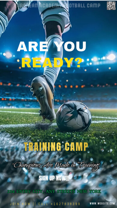 Blue Modern & Minimal The Image Is A Dynamic And High-energy Football (soccer) Training Camp Promoti História do Instagram template