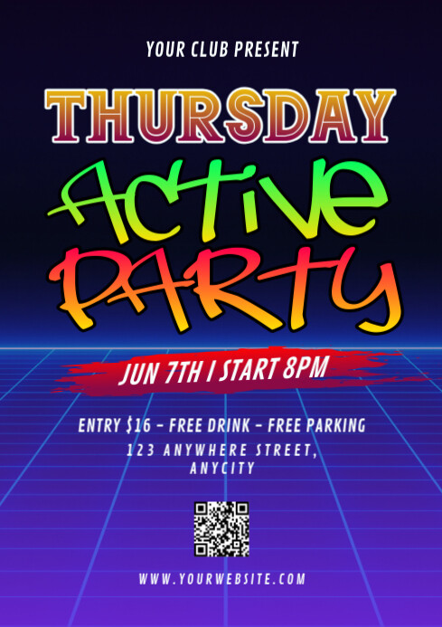 Blue Modern & Minimal Thursday Active Party A2 Template | PosterMyWall