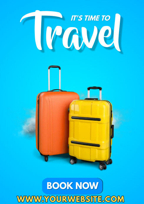 Blue Modern & Minimal Time To Travel  A4 template