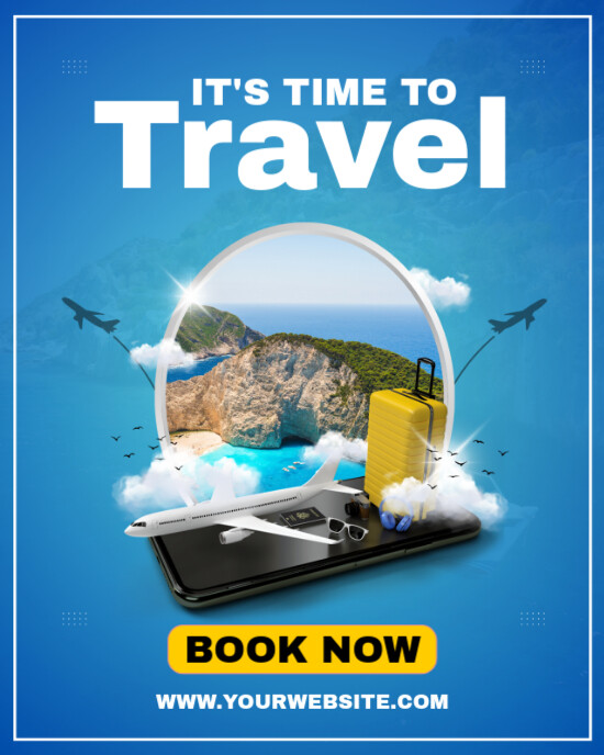 Blue Modern & Minimal Time To Travel Instagram Portrait template
