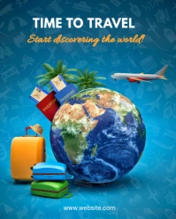 Blue Modern & Minimal Time To Travel Invitation Instagram Portrait template