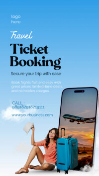 Blue Modern & Minimal Travel Ticket  Instagram Story template