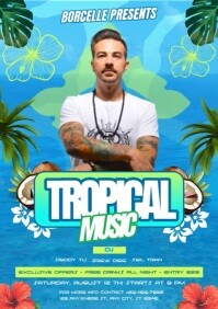 Blue Modern & Minimal Tropical Music Party A4 template