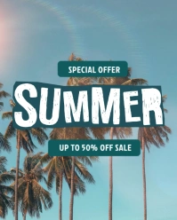 Blue Modern & Minimal Tropical Summer Sale  Instagram Portrait template
