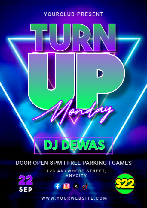 Blue Modern & Minimal Turn Up Monday A1 template