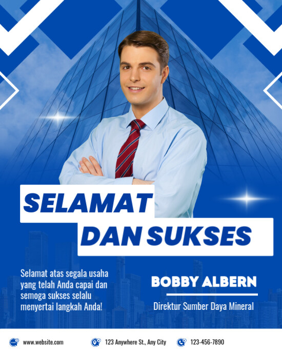 Blue Modern & Minimal Ucapan Selamat Dan Sukses Instagram Portrait template
