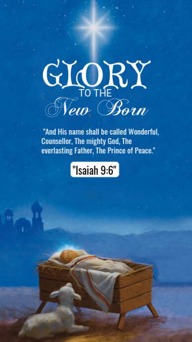 Blue Modern & Minimal Unto Us A Child Is Born  Digital Display (9:16) template