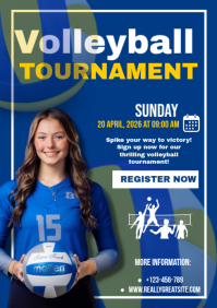 Blue Volleyball Tournament A3 Template