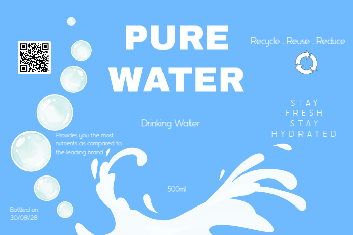 Blue Water Bottle Label Labels Template | PosterMyWall