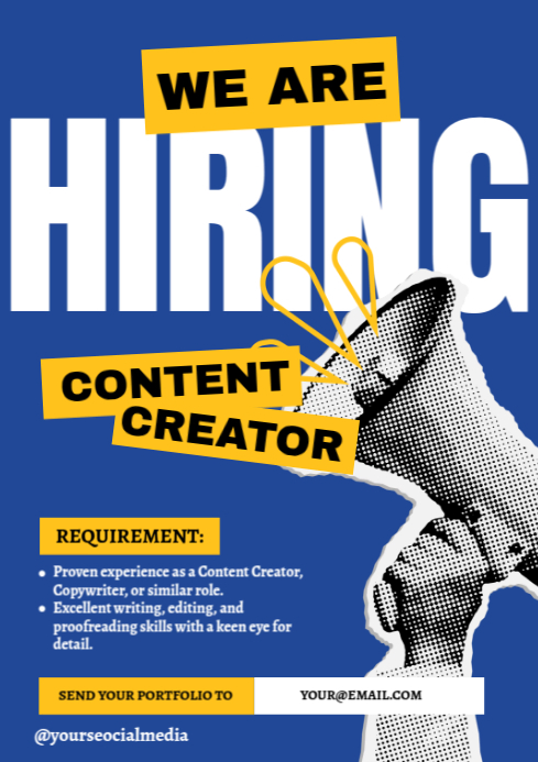 Blue Modern & Minimal We're Hiring A4 template