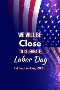 Blue Modern & Minimal We Will Be Close Labor Day  Poster Póster template