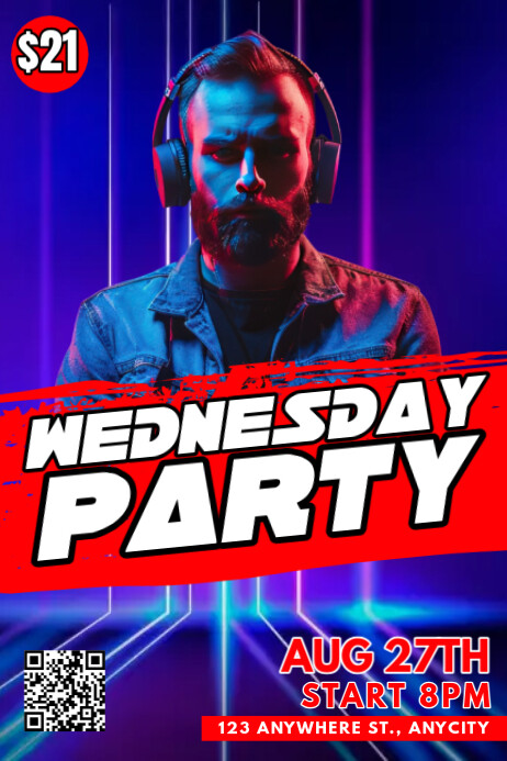 Blue Modern & Minimal Wednesday Party Poster Template | PosterMyWall