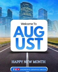 Blue Modern & Minimal Welcome August Template  Instagram Portrait
