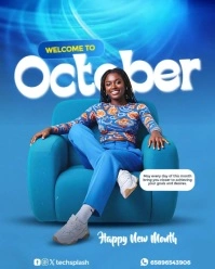 Blue Modern & Minimal Welcome October Social Media Post  Instagram Portrait template