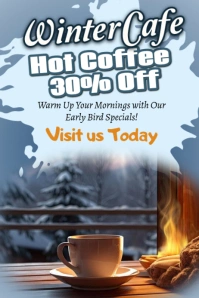 Blue Modern & Minimal Winter Cafe Hot Coffee Poster template