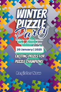 Blue Modern & Minimal Winter Puzzle Party Poster template