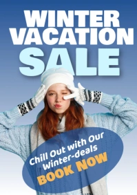 Blue Modern & Minimal Winter Vacation Sale A3 template