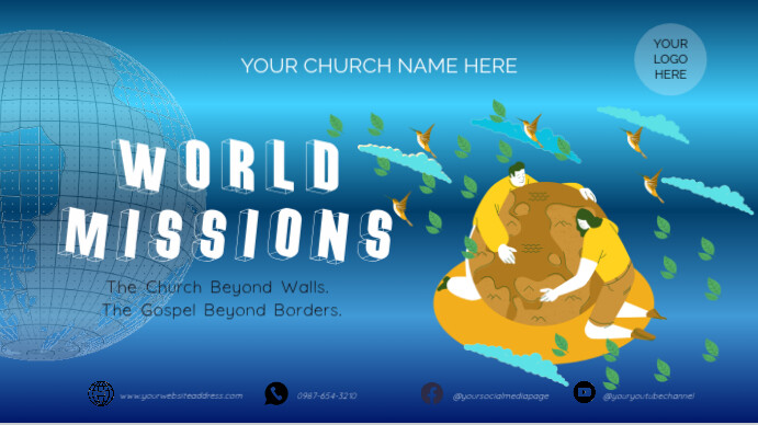 Blue Modern & Minimal World Missions Digital Display (16:9) template