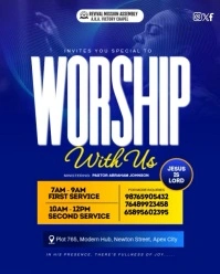 Blue Modern & Minimal Worship With Us Sunday Service Template  Instagram Portrait