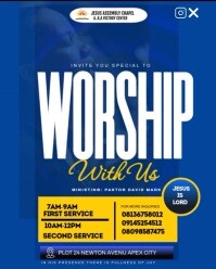 Blue Modern & Minimal Worship With Us Sunday Service Template Instagram Portrait