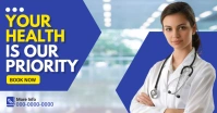 Blue Modern & Minimal Your Health Is Our Prio Ibinahaging Larawan sa Facebook template